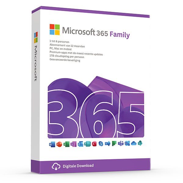 Microsoft Office 365 Family - 6 Gebruikers - 1 jaar - 30 toestellen - Inclusief updates