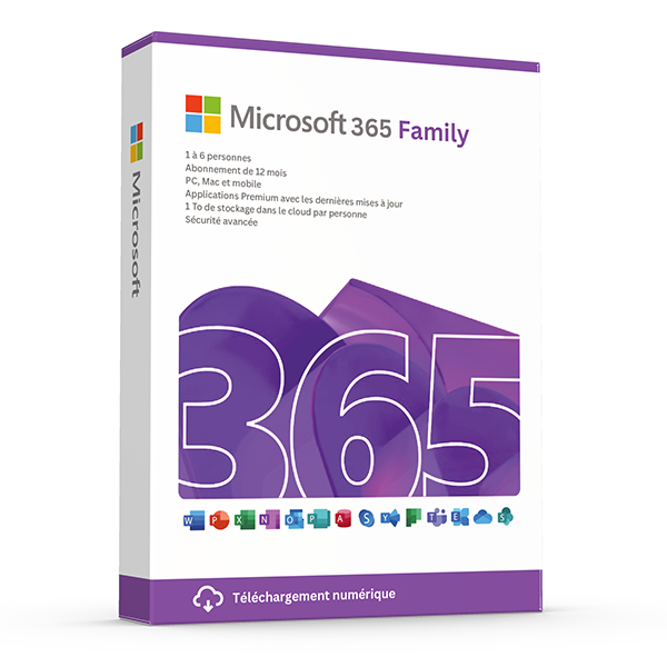 Microsoft Office 365 Famille - 6 utilisateurs - 1 an - 30 appareils - Mises à jour incluses