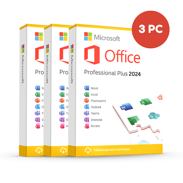 Microsoft Office Professionnel Plus 2024 Code Licence - Windows 3 appareils